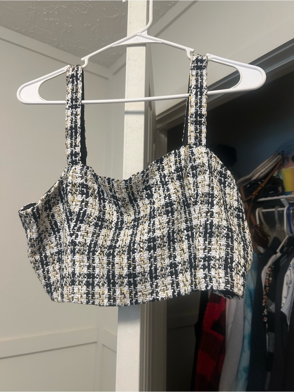 Windsor Black, White & Gold Tweed Crop Top